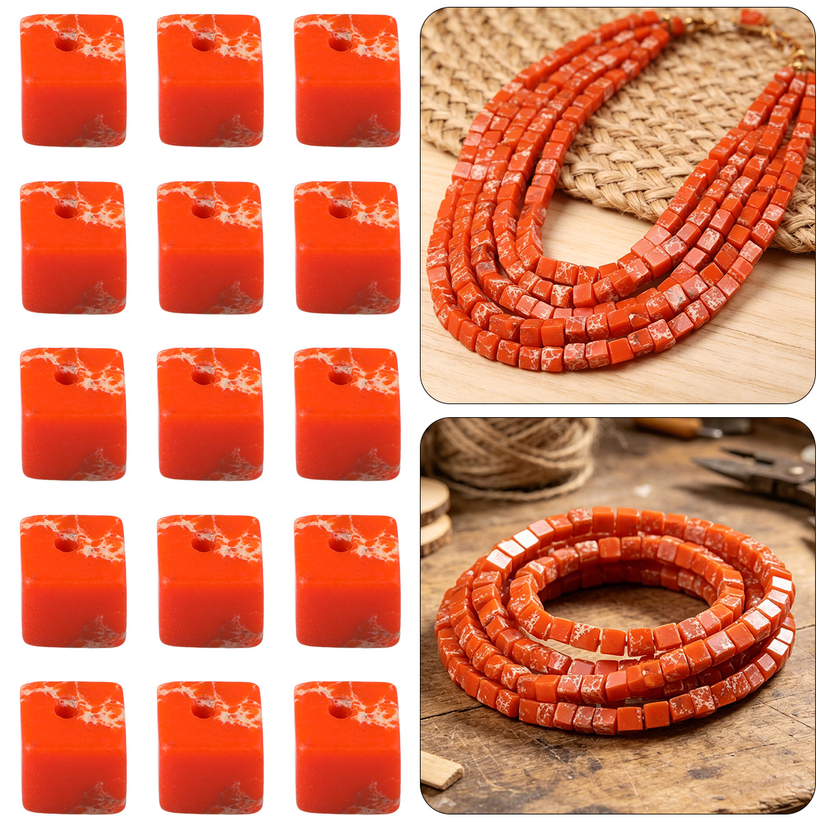 8mm Orange Yellow Jasper Square Beads for Jewelry Making